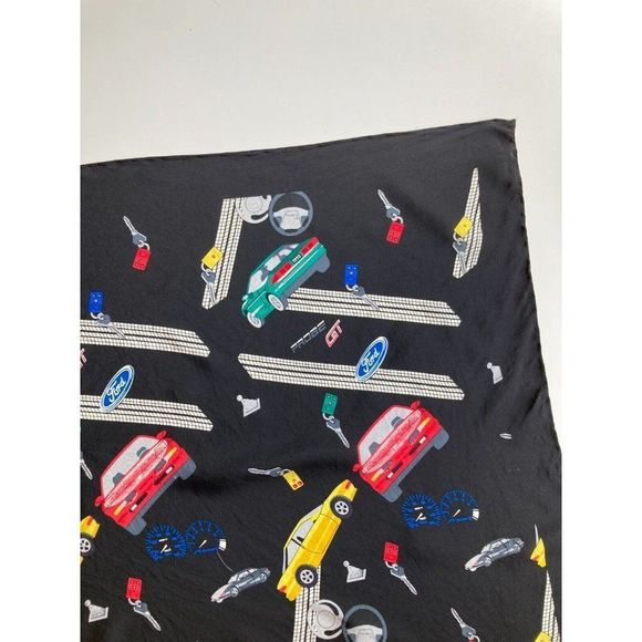 Vintage FORD MOTOR COMPANY Black Auto Car Print Silk 23" x 23" Square Scarf - Picture 4 of 11